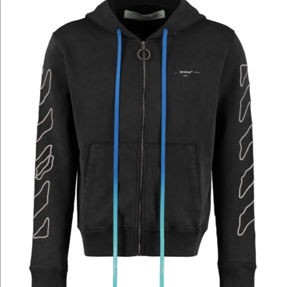 Off white Gray Abstract Arrows Zipup Hoodie - Picture 3 of 5